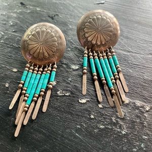Concho Kingman Turquoise dangle earrings 9.25 Sterling silver